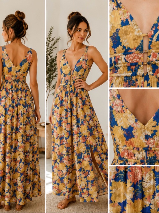 Caroline Constas Dresses & Skirts - NWOT Caroline Constas Yellow & Blue Floral Maxi Dress - Size L